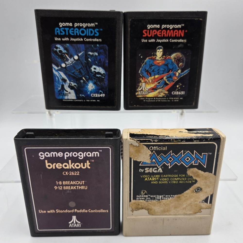 Lot Of 4 Atari 2600 VTG Video Game Cartridges Superman Asteroids Breakout Zaxxon